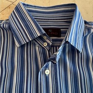 Etro Men's Navy and White Striped Shirt